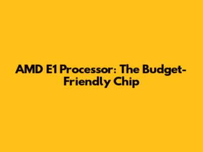 AMD E1 Processor: The Budget-Friendly Chip