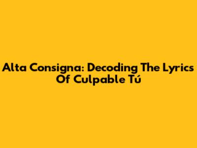 Alta Consigna: Decoding The Lyrics Of 'Culpable Tú'