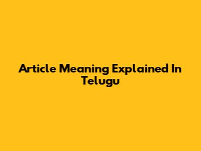 Article Meaning Explained In Telugu