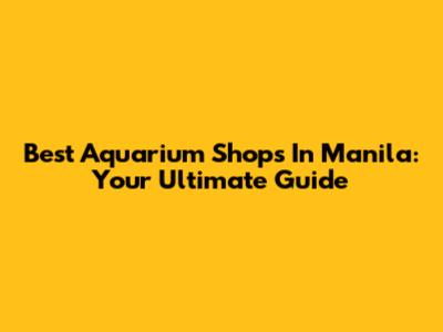 Best Aquarium Shops In Manila: Your Ultimate Guide