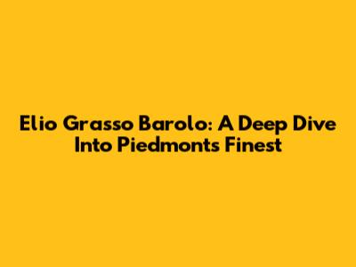 Elio Grasso Barolo: A Deep Dive Into Piedmont's Finest