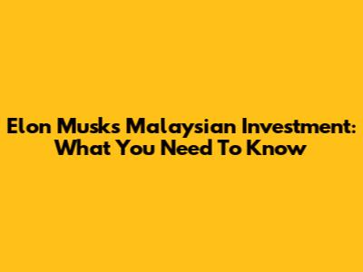 Elon Musk's Malaysian Investment: What You Need To Know