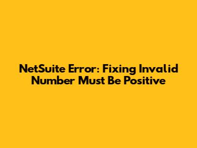 NetSuite Error: Fixing 'Invalid Number Must Be Positive'