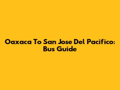 Oaxaca To San Jose Del Pacifico: Bus Guide