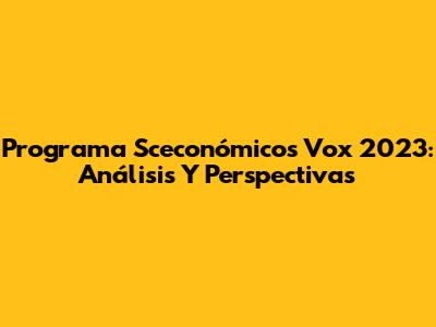 Programa Sceconómicos Vox 2023: Análisis Y Perspectivas