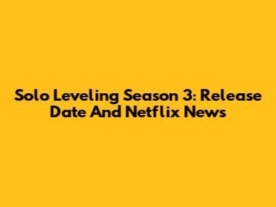 Solo Leveling Season 3: Release Date And Netflix News
