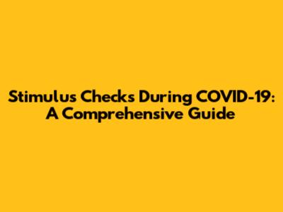 Stimulus Checks During COVID-19: A Comprehensive Guide