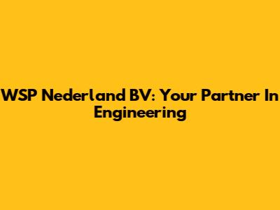WSP Nederland BV: Your Partner In Engineering
