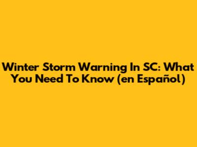 Winter Storm Warning In SC: What You Need To Know (en Español)
